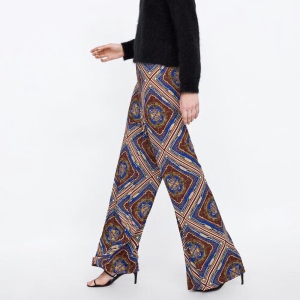 ZARA Scarf Print Palazzo Wide Leg Pants